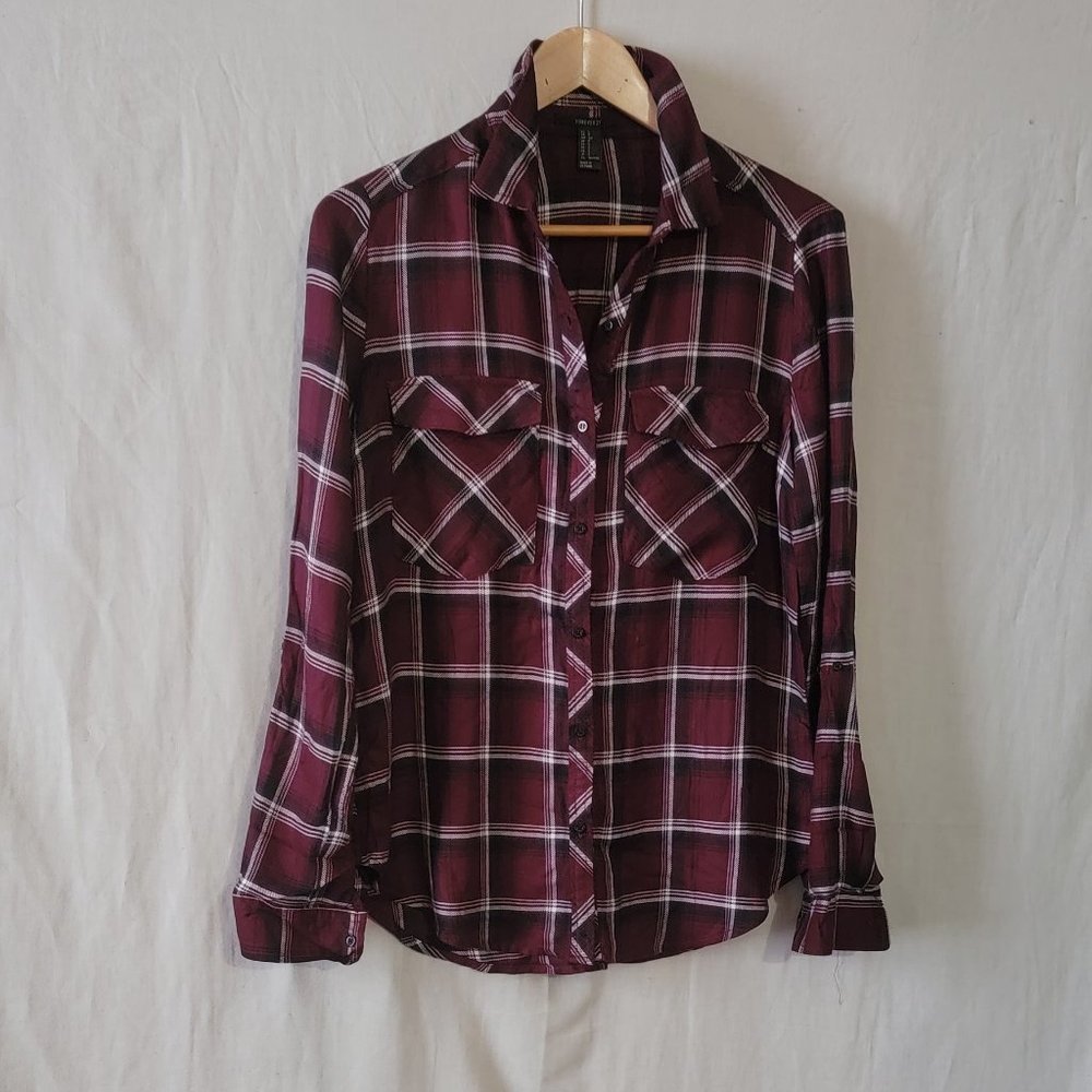 Forever 21 Rayon Long Sleeve Plaid Shirt Size S - NWOT